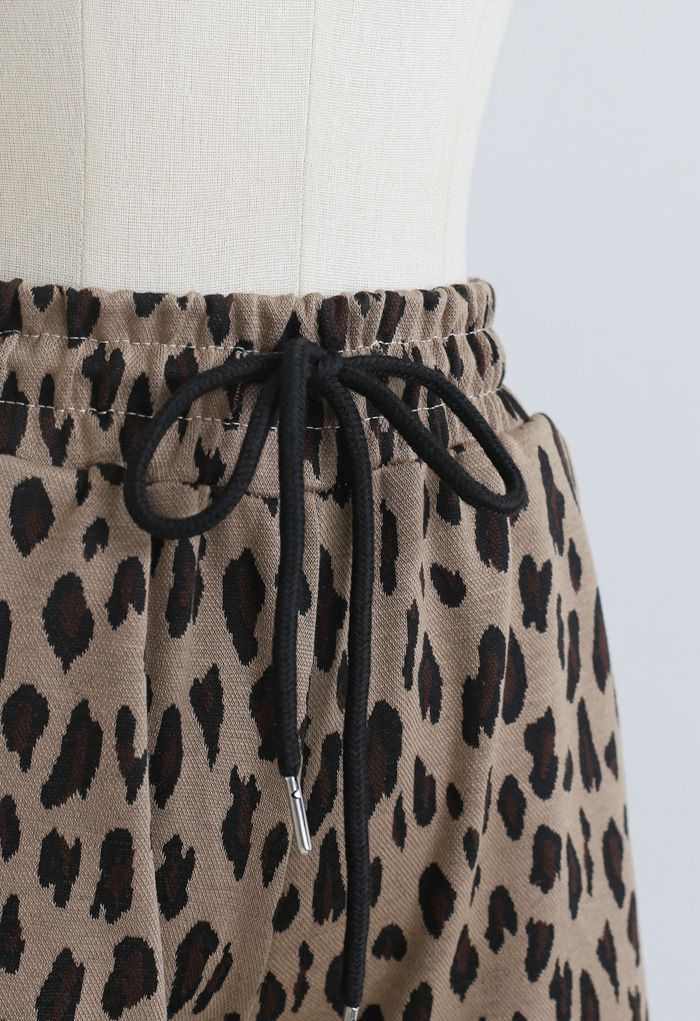 Leopard Print Drawstring Pockets Shorts in Caramel - Retro, Indie and ...