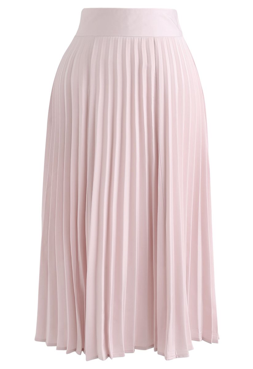 Satin Full Pleated Midi Skirt in Pink - Retro, Indie and Unique Fashion