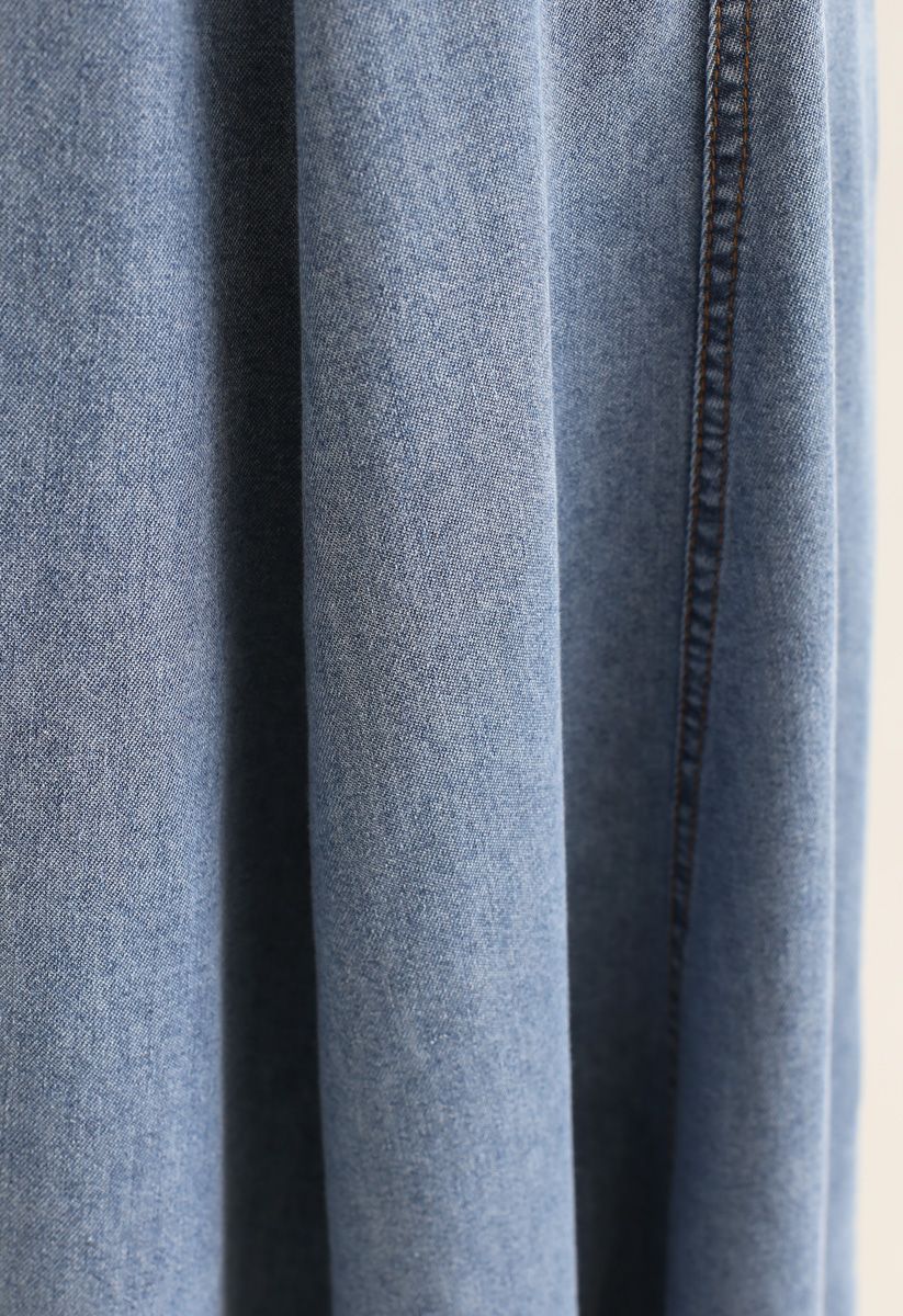 Seam Detail Denim A-Line Midi Skirt in Light Blue - Retro, Indie and ...