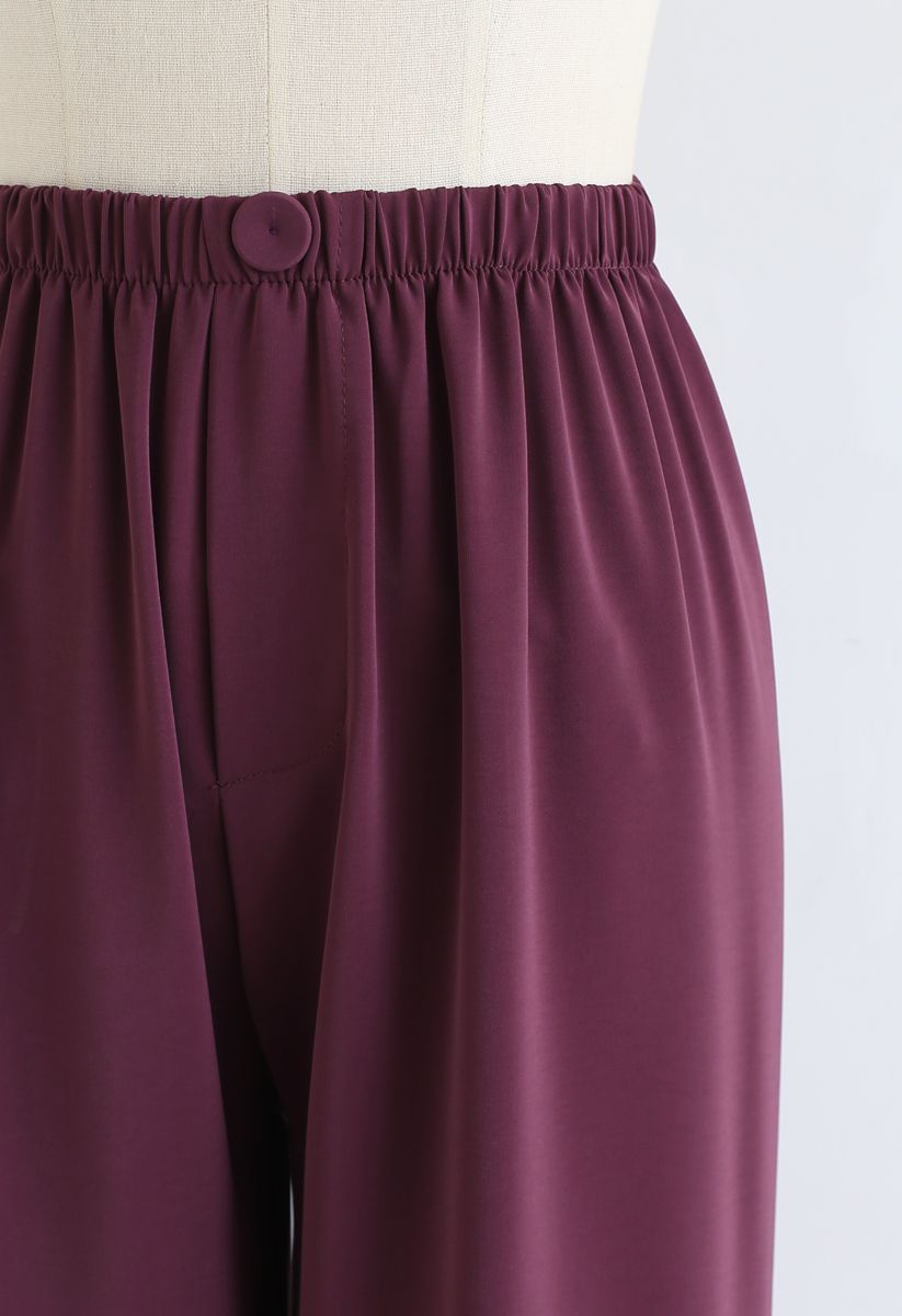 Sleek Wide-Leg Buttoned Crop Pants in Berry - Retro, Indie and Unique ...