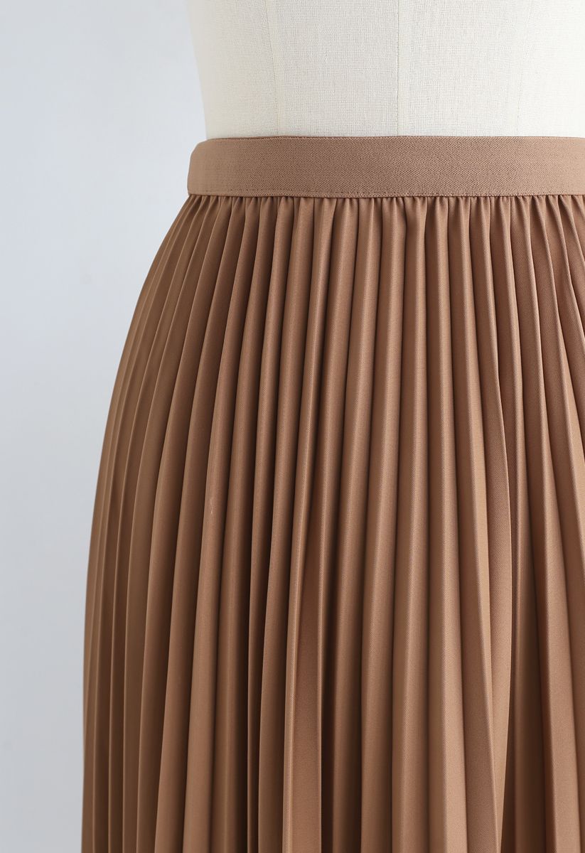 Reversible Pleated Midi Skirt in Caramel - Retro, Indie and Unique Fashion