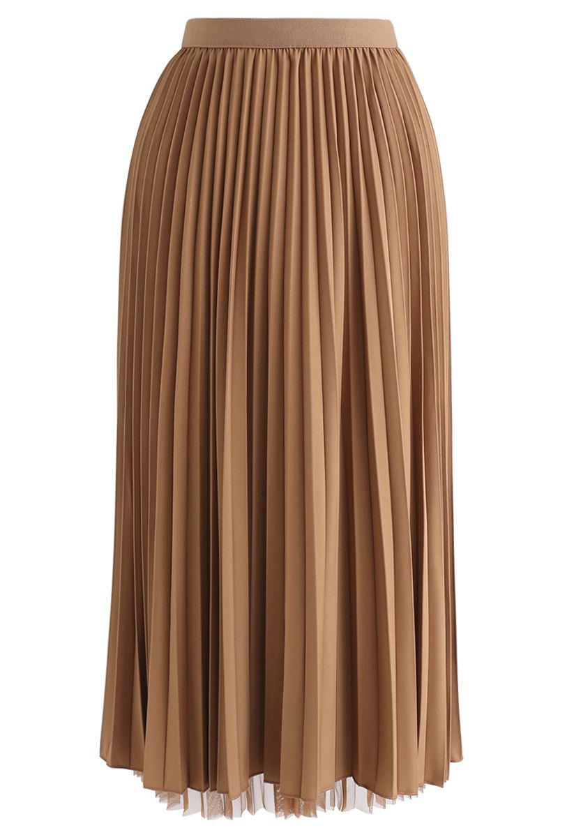 Reversible Pleated Midi Skirt in Caramel - Retro, Indie and Unique Fashion