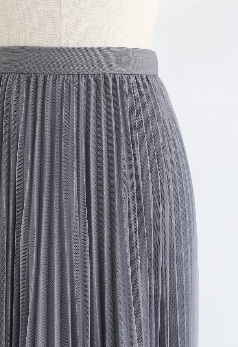 Reversible Pleated Midi Skirt in Grey - Retro, Indie and Unique Fashion
