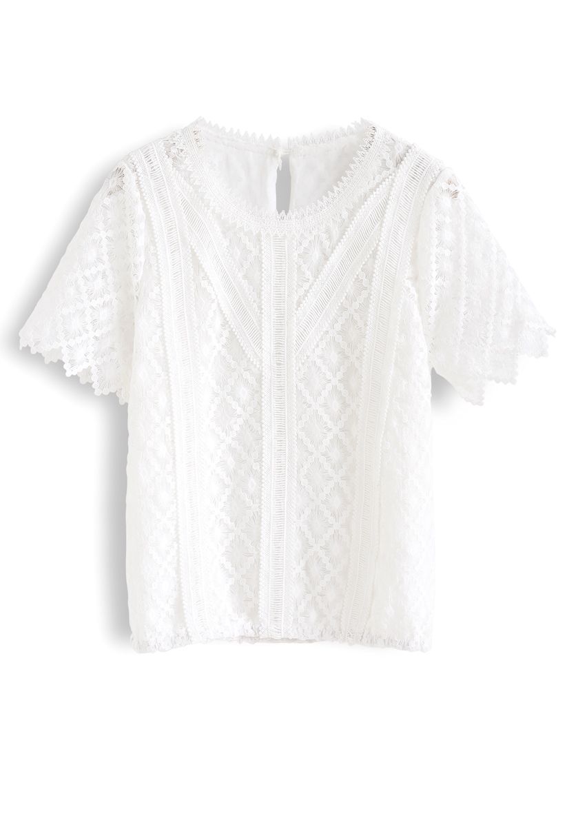 Eyelet Zigzag Crochet Top in White - Retro, Indie and Unique Fashion