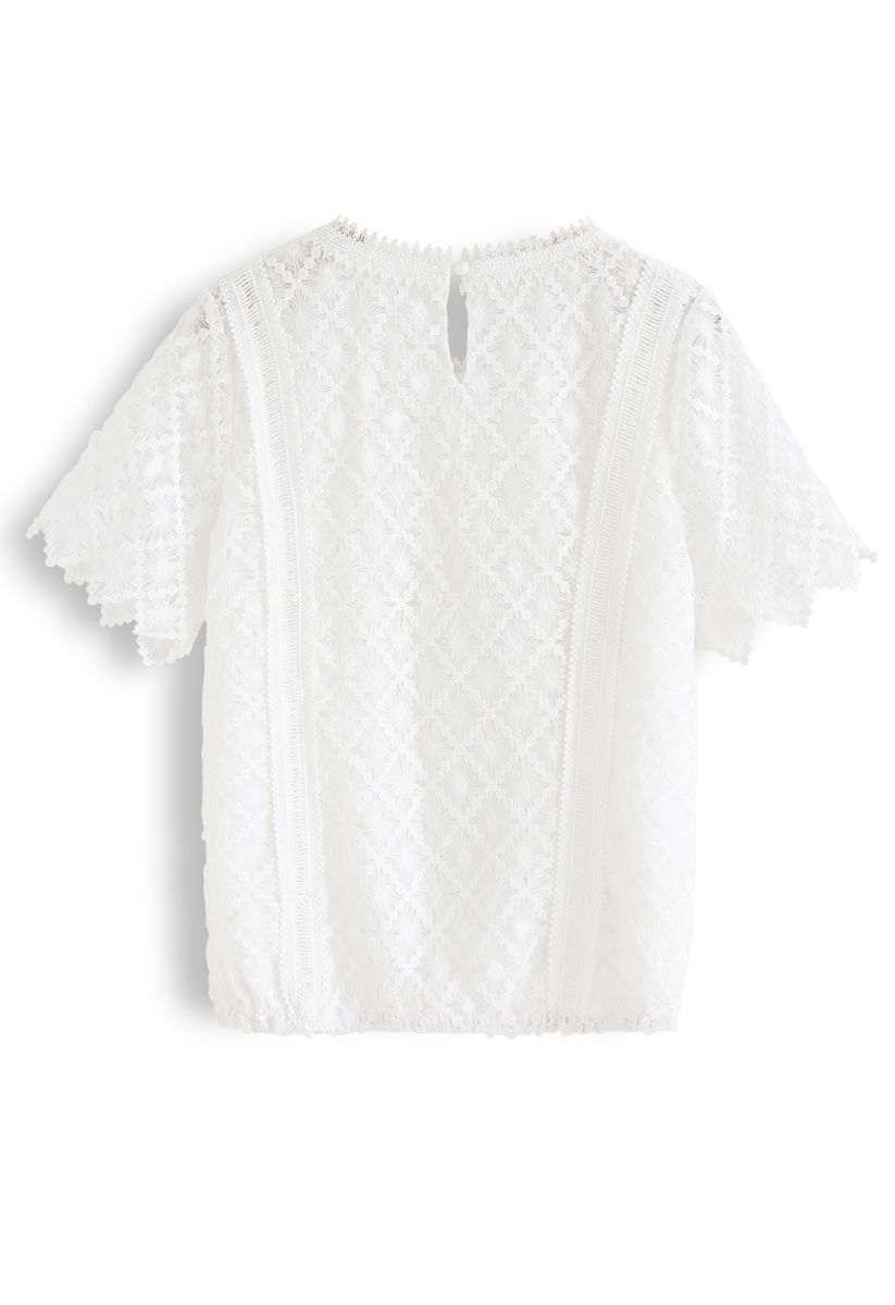 Eyelet Zigzag Crochet Top in White - Retro, Indie and Unique Fashion