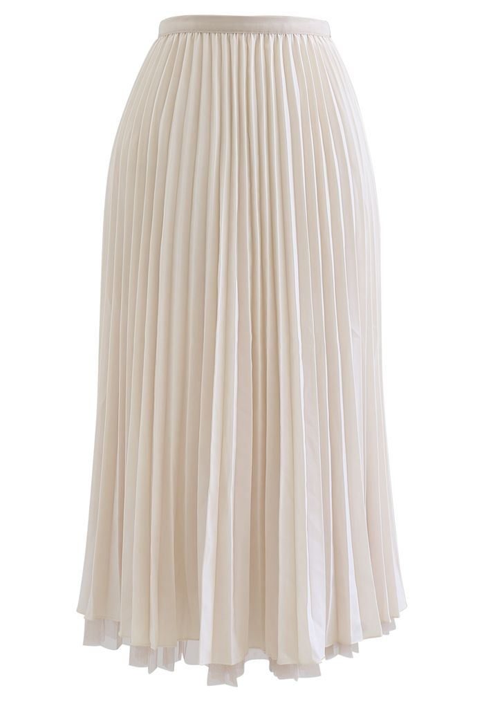 Reversible Pleated Midi Skirt in Sand - Retro, Indie and Unique Fashion