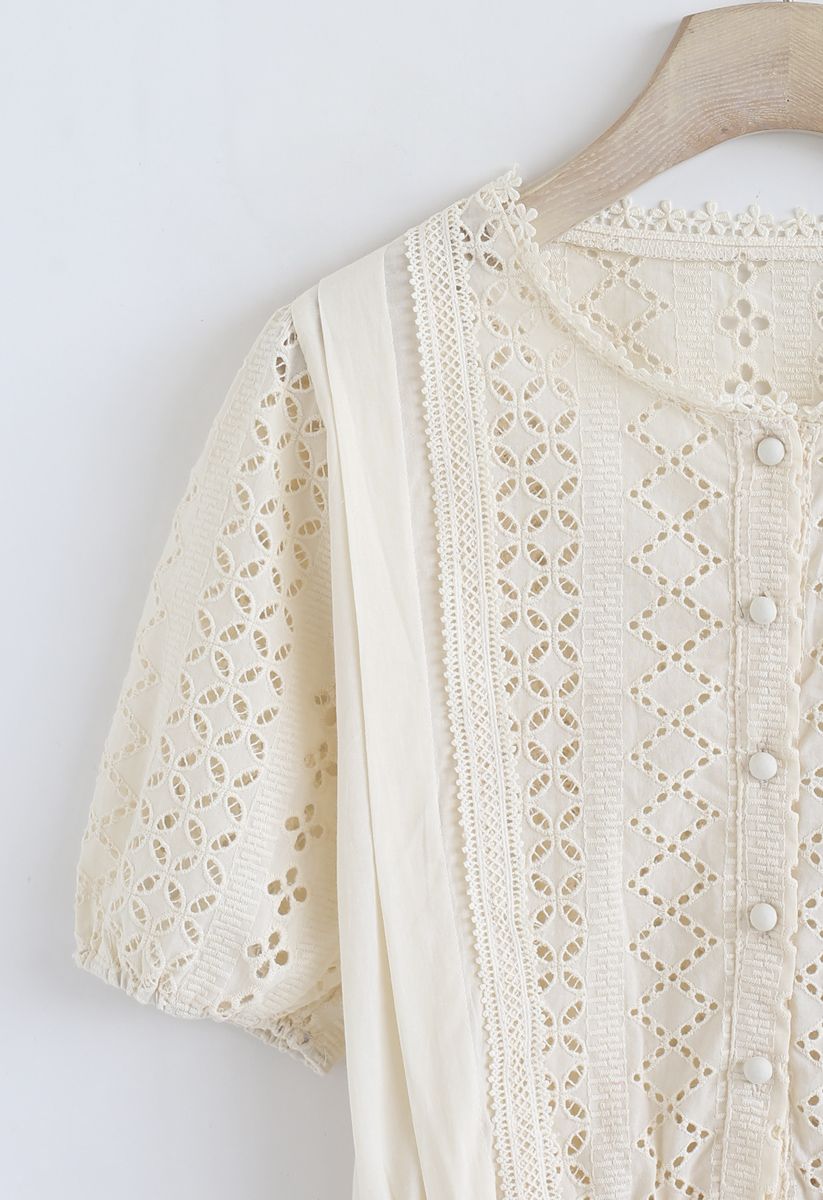 Eyelet Embroidery Crochet Peplum Top in Cream - Retro, Indie and Unique ...