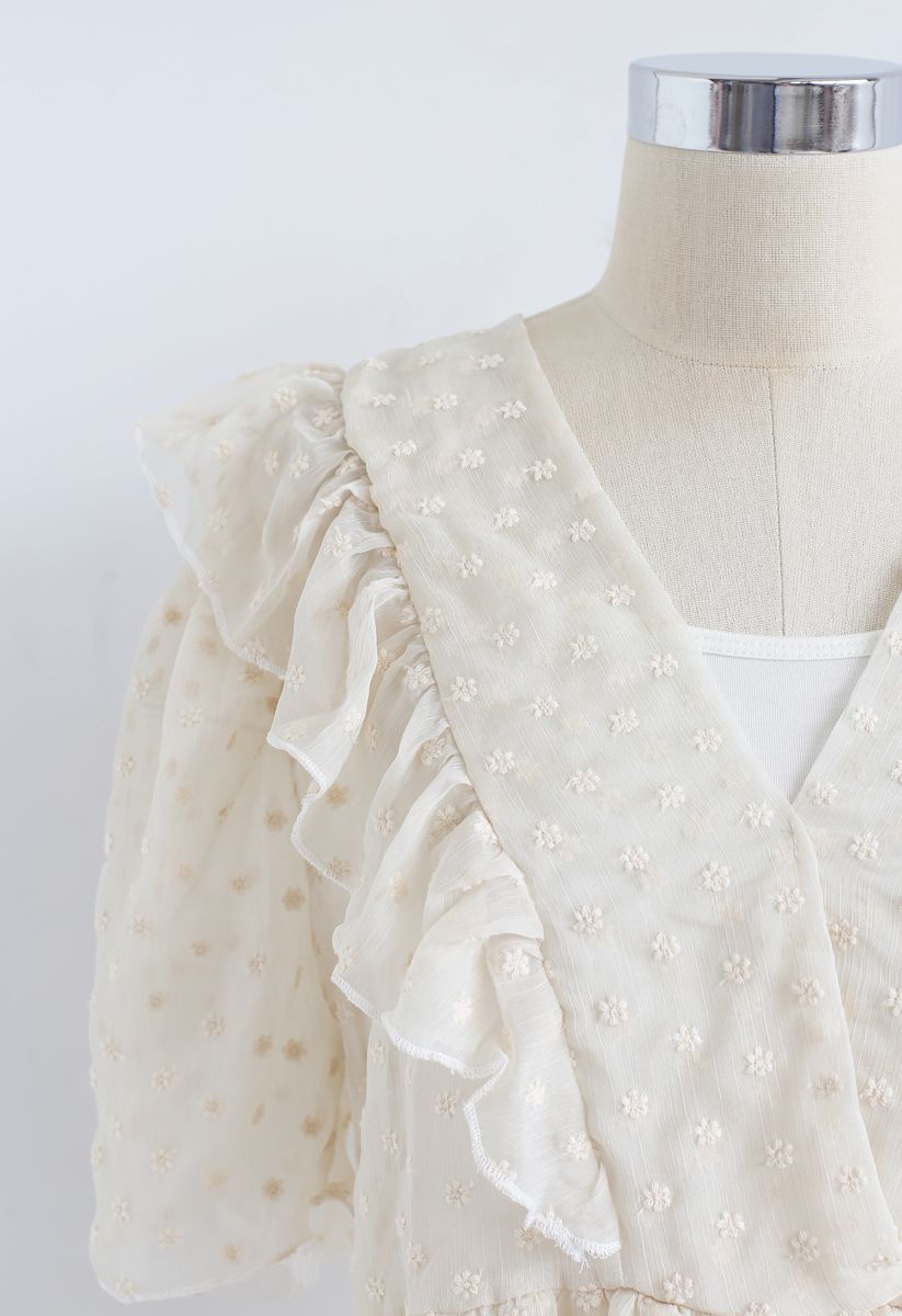 Floret Embroidery Ruffle Sheer Top in Cream - Retro, Indie and Unique ...