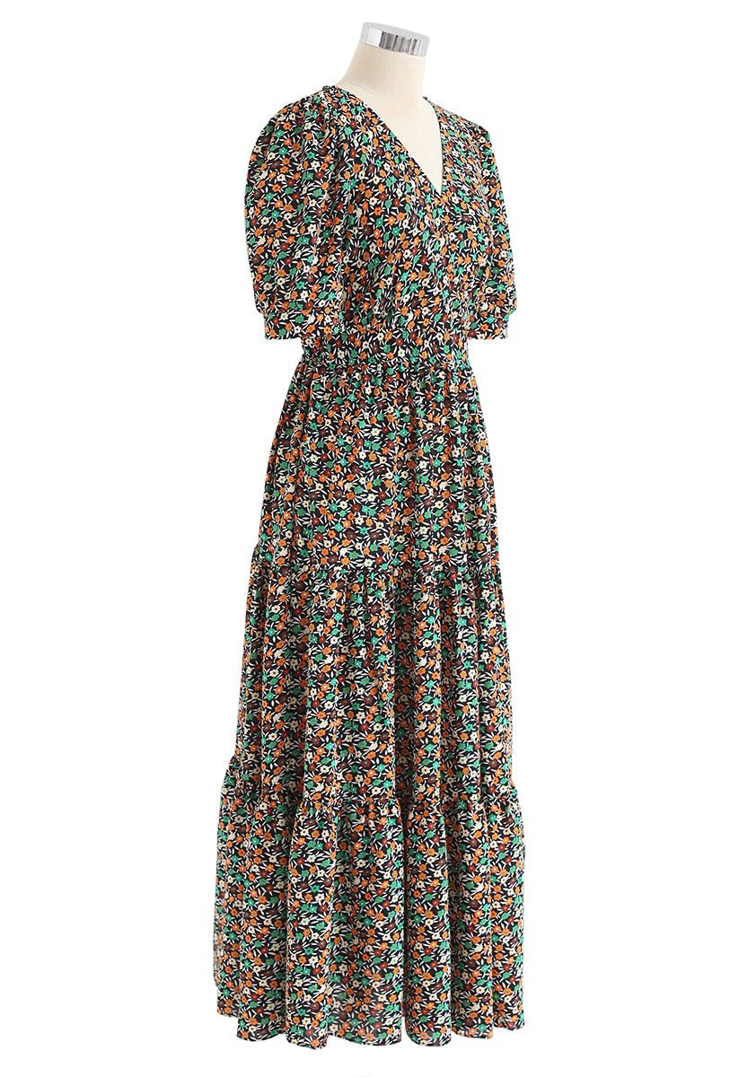 Tender Floret Wrapped Maxi Dress in Black - Retro, Indie and Unique Fashion