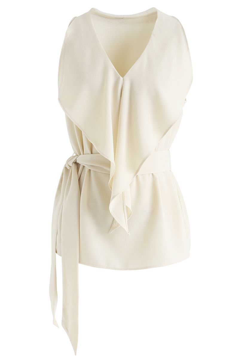 Ruffle Belted Sleeveless Top in Sand - Retro, Indie and Unique Fashion