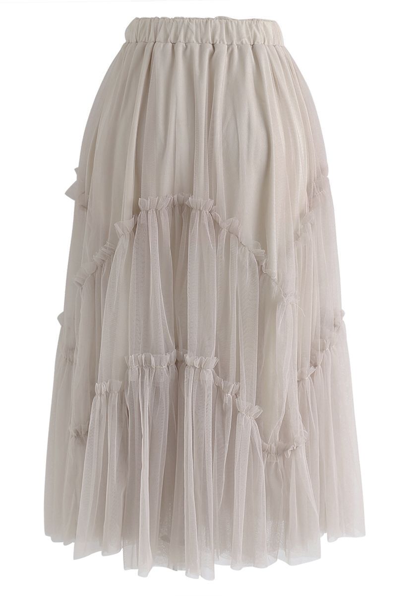 Ruffle Detail Asymmetric Mesh Tulle Skirt in Dusty Pink - Retro, Indie ...