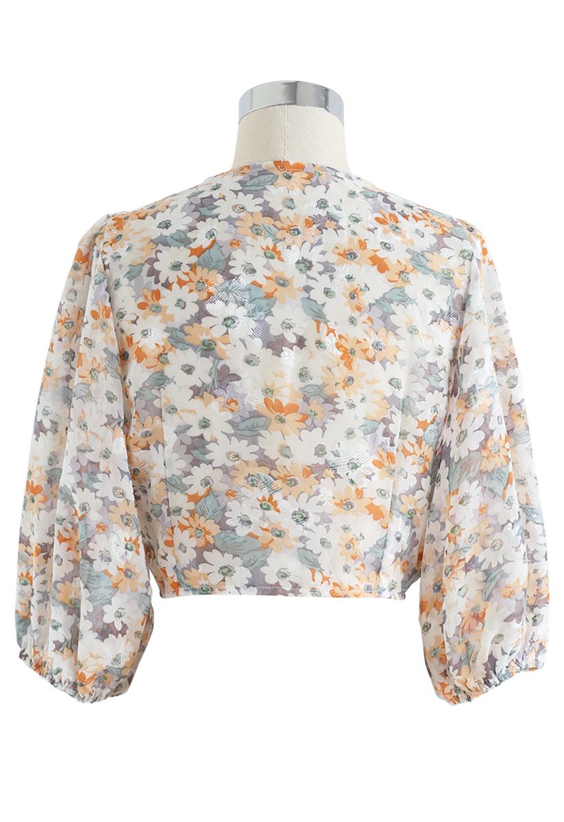 Flower Field Jacquard Bowknot Crop Top - Retro, Indie and Unique Fashion