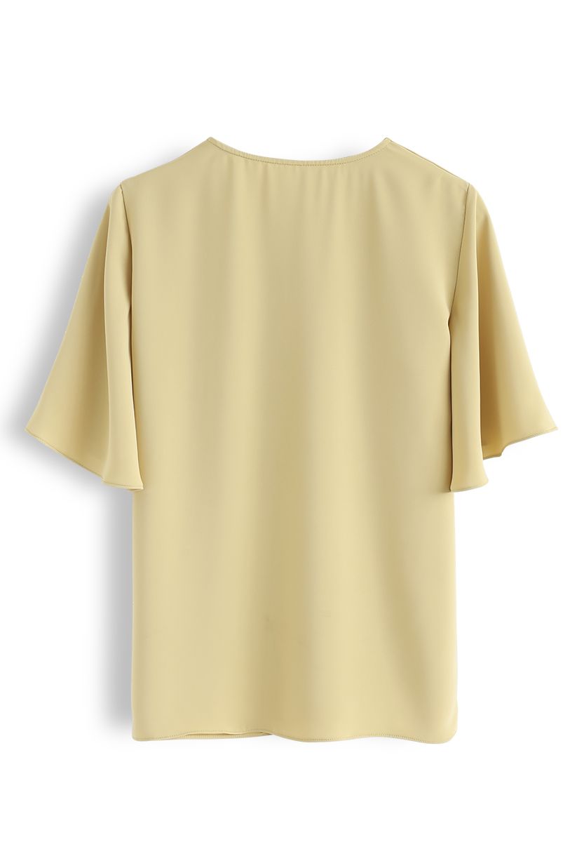 Flare Sleeves Front Twisted Top in Yellow