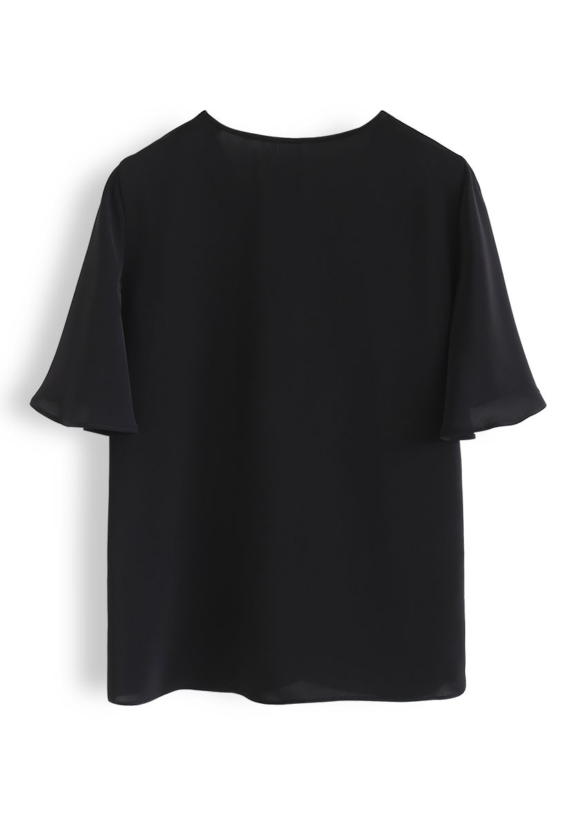 Flare Sleeves Front Twisted Top in Black - Retro, Indie and Unique Fashion