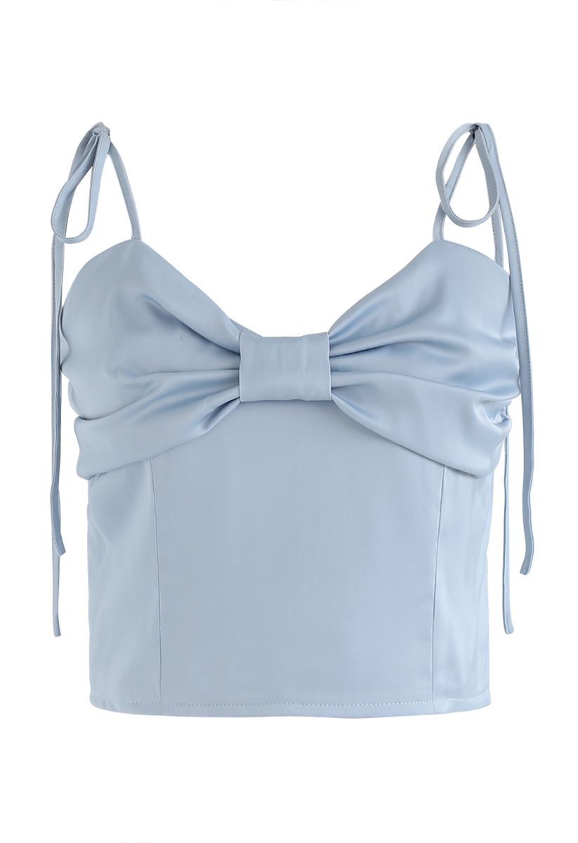 Shirred Sweet Knot Cropped Cami Top in Blue