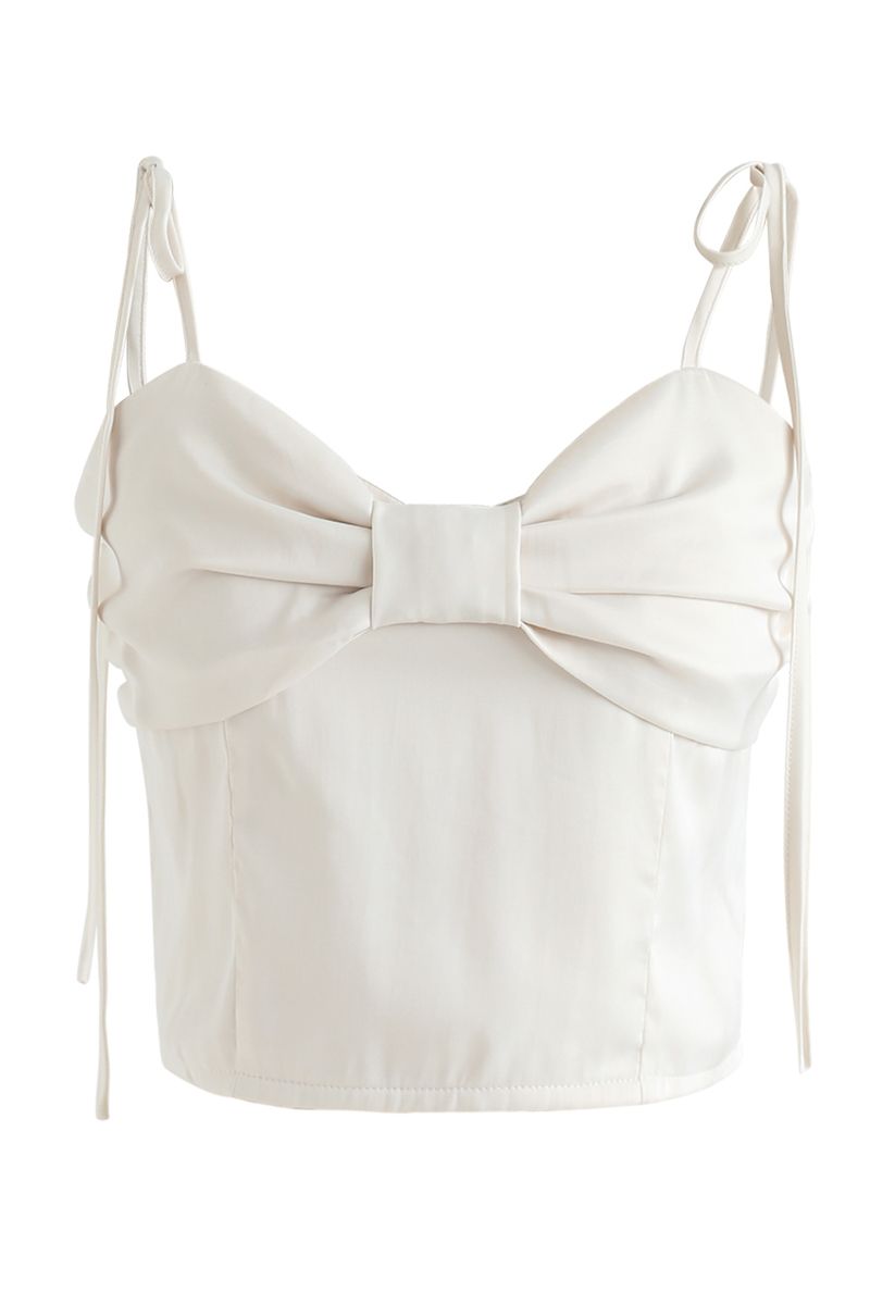 Shirred Sweet Knot Cropped Cami Top in Ivory