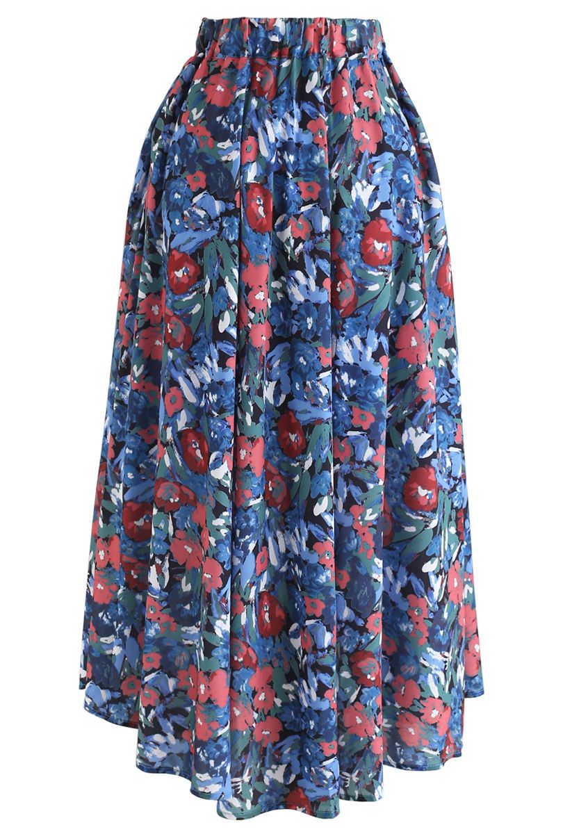 Flower Painting Printed Asymmetric Skirt - Retro, Indie and Unique Fashion