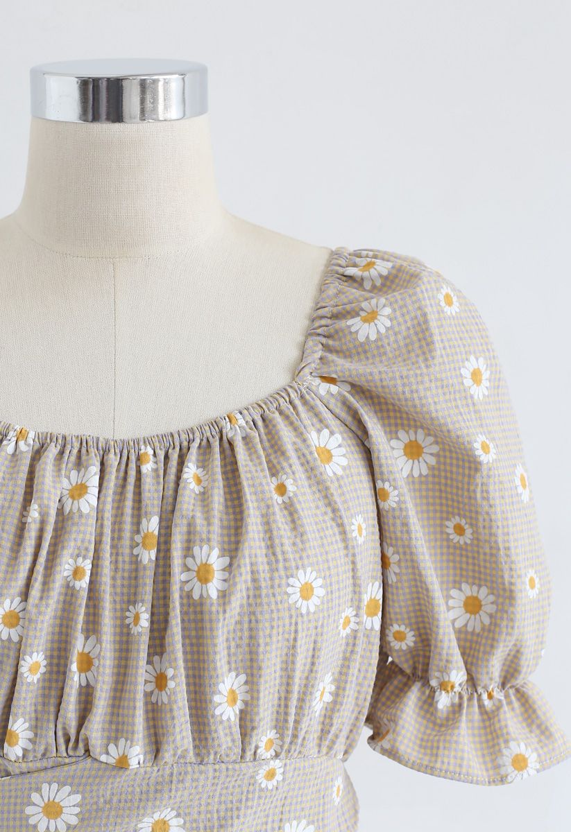 Gingham Daisy Crop Top in Wheat