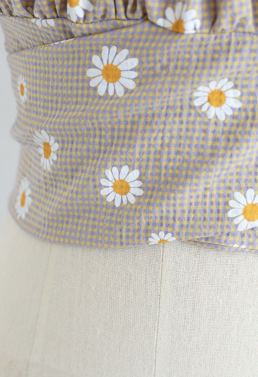 Gingham Daisy Crop Top in Wheat