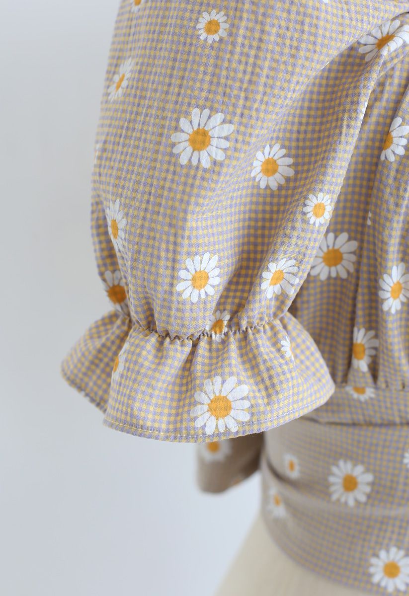 Gingham Daisy Crop Top in Wheat - Retro, Indie and Unique Fashion
