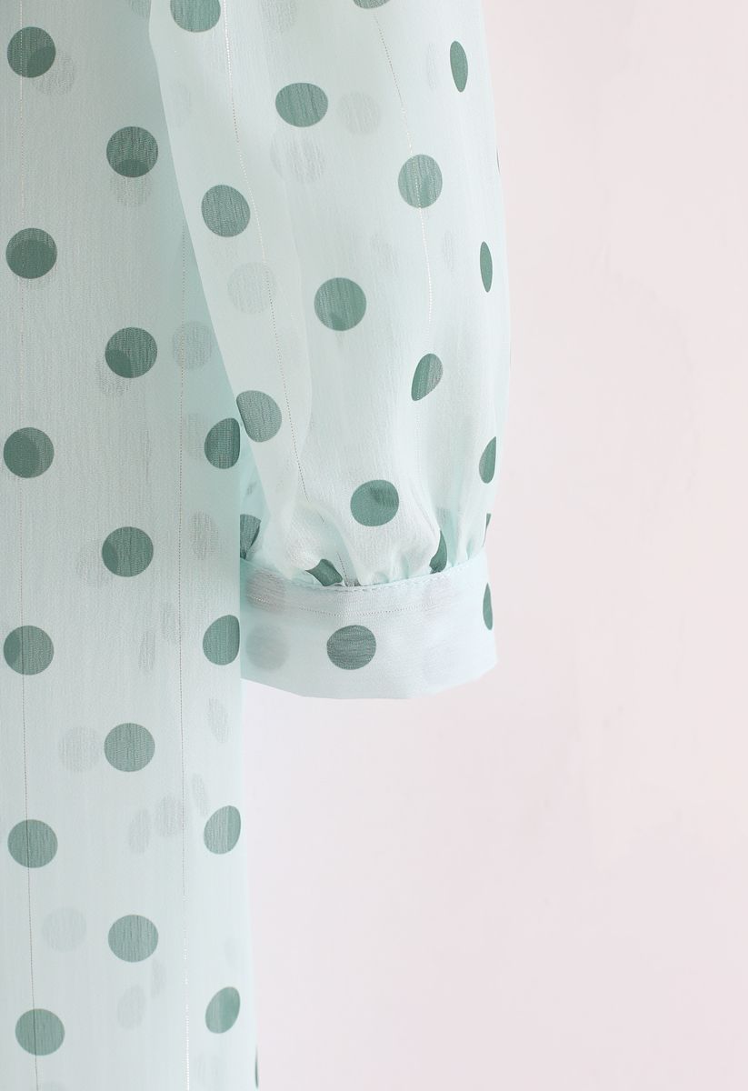 Tie-Neck Dotted Sheer Top in Mint