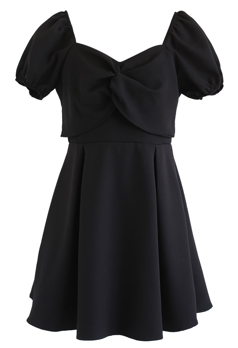 Knot Front Sweetheart Neck Pleated Dress in Black - Retro, Indie and ...
