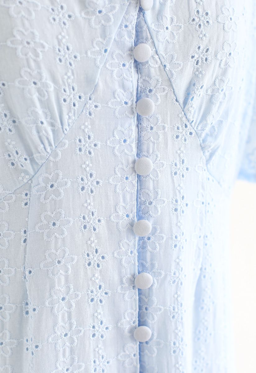 Eyelet Embroidery Button Down Dress in Baby Blue