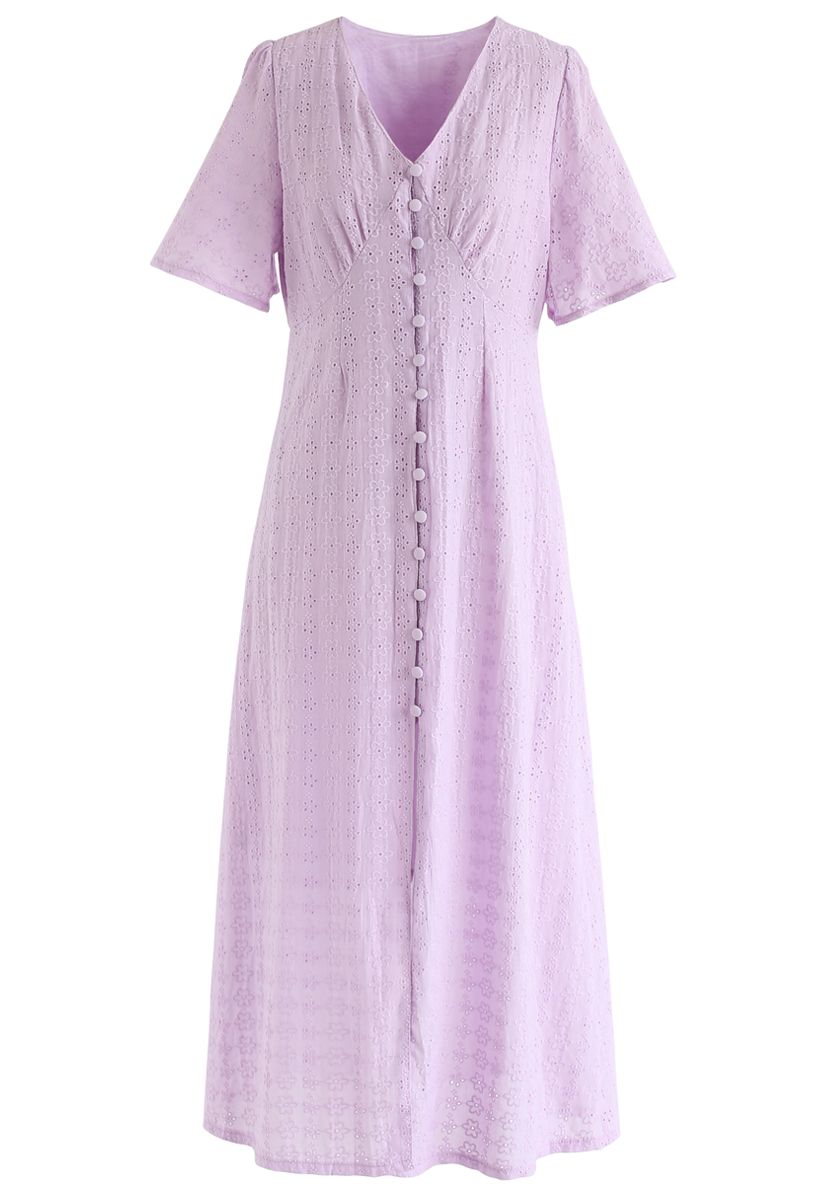 Eyelet Embroidery Button Down Dress in Lilac - Retro, Indie and Unique ...