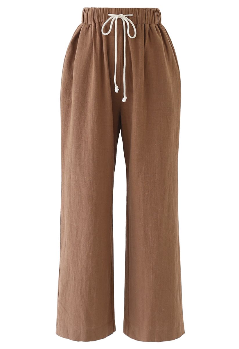 Drawstring Waist Wide-Leg Pants in Caramel - Retro, Indie and Unique ...