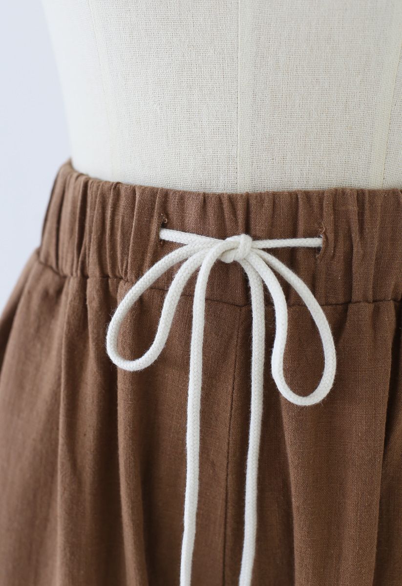 Drawstring Waist Wide-Leg Pants in Caramel