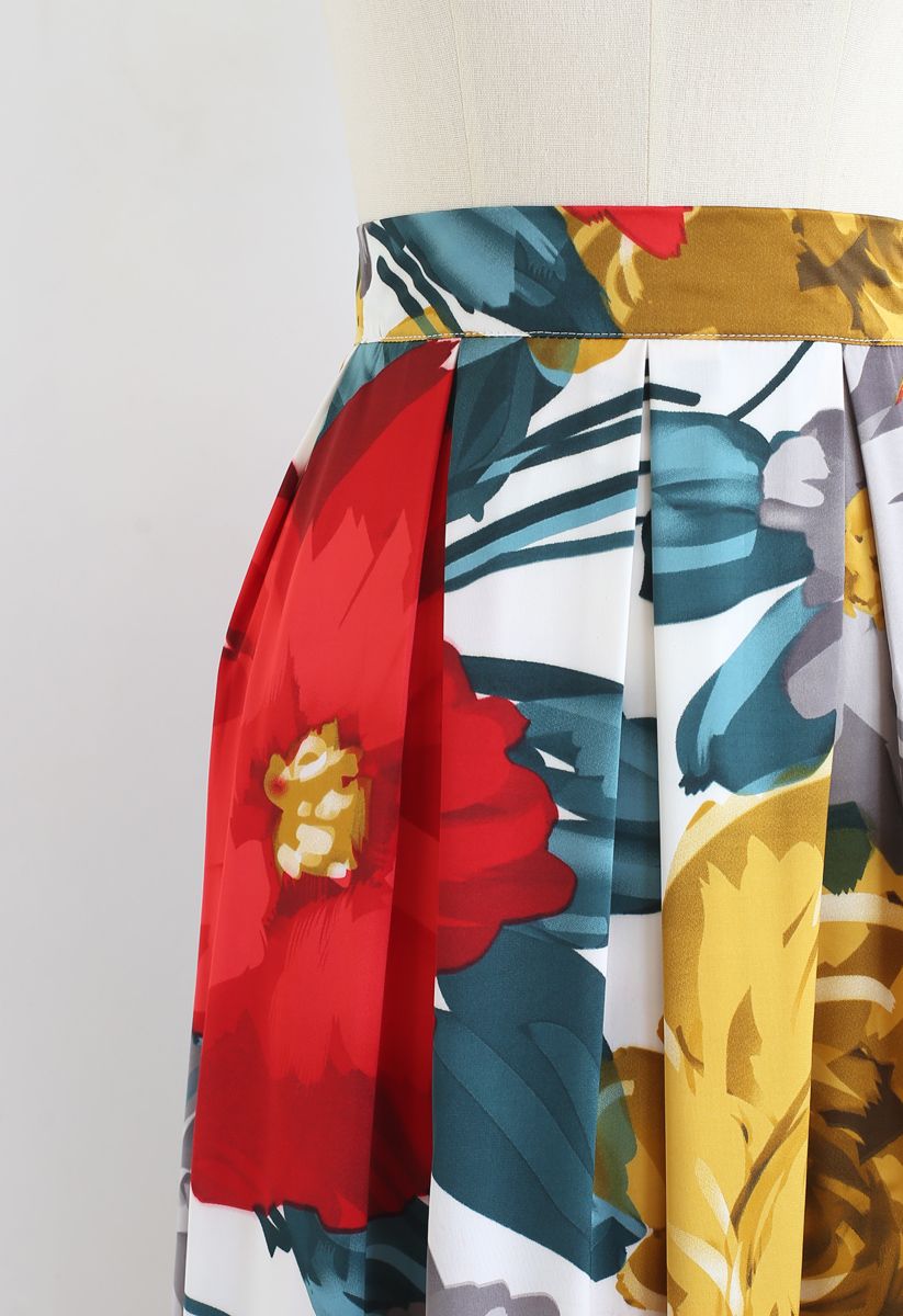 Brilliant Floral Print Pleated Midi Skirt - Retro, Indie and Unique Fashion