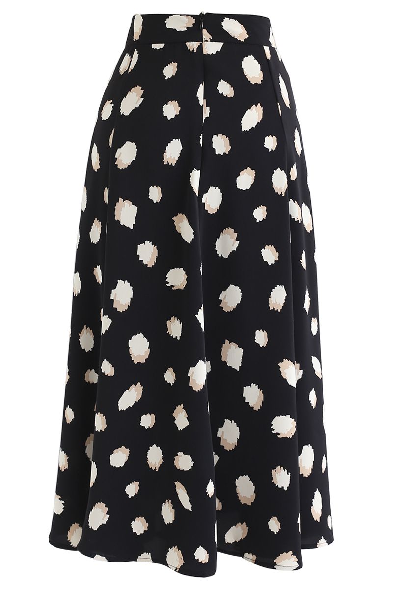 Bicolor Irregular Spots Print Midi Skirt in Black - Retro, Indie and ...
