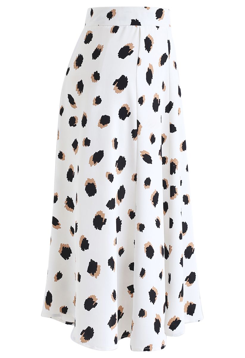 Bicolor Irregular Spots Print Midi Skirt in White - Retro, Indie and ...