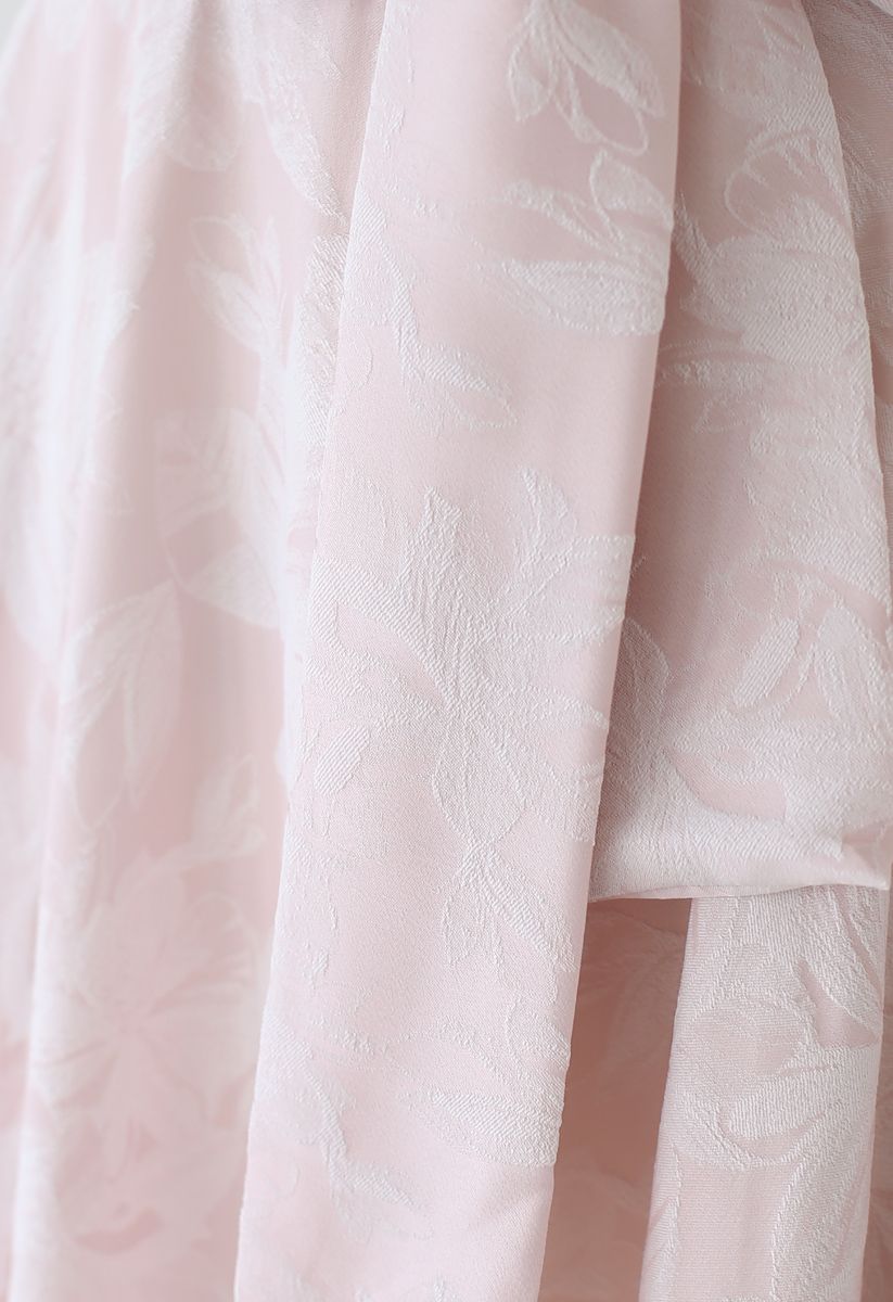 Sassy Leaves Jacquard Bowknot Waist Midi Skirt in Light Pink