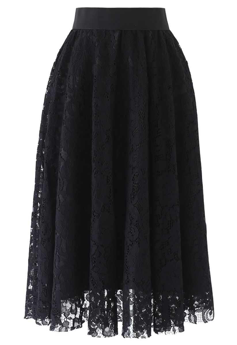 Full Floral Lace Midi Skirt in Black - Retro, Indie and Unique Fashion