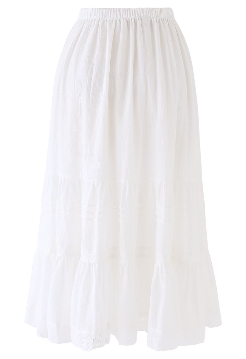 Pintuck Crochet Frill Hem Cotton Skirt in White - Retro, Indie and ...