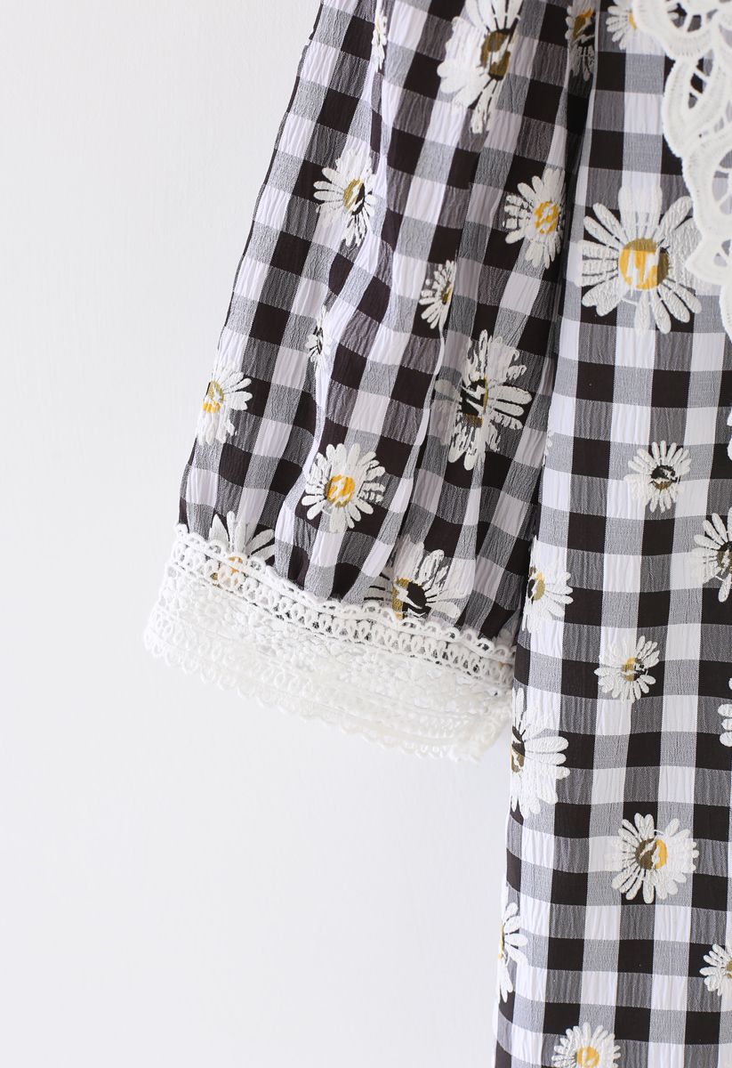 Daisy Print Gingham Button Down Top - Retro, Indie and Unique Fashion