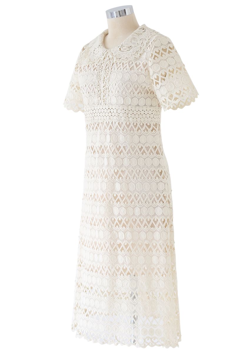 Full Circle and Wavy Lines Crochet Dress in Cream - Retro, Indie and ...