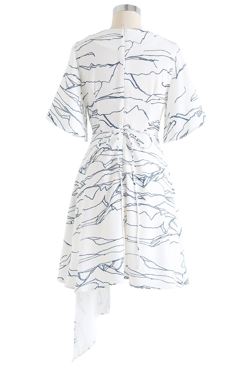 Abstract Lines Print Wrap Midi Dress - Retro, Indie and Unique Fashion