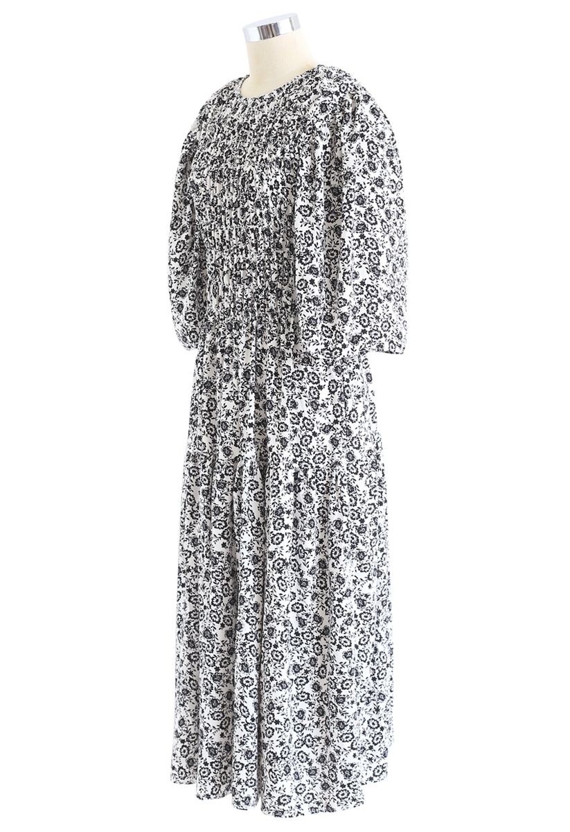 Richly Floret Dots Shirred Maxi Dress in White
