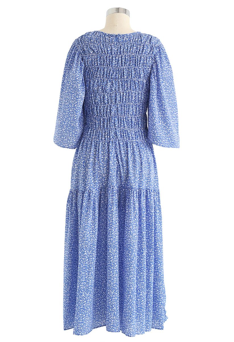 Richly Floret Dots Shirred Maxi Dress in Blue - Retro, Indie and Unique ...