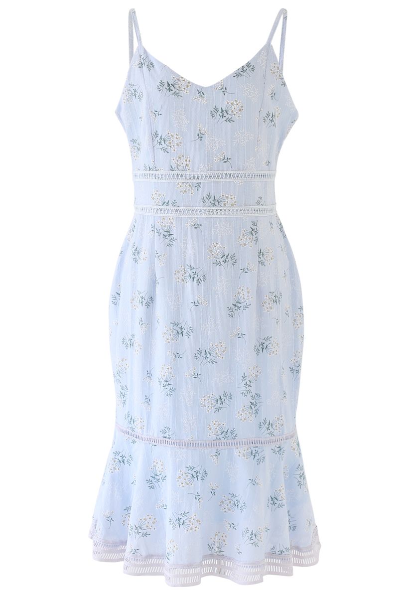 Bouquet Printed Stripe Embossed Bodycon Cami Dress in Baby Blue - Retro ...