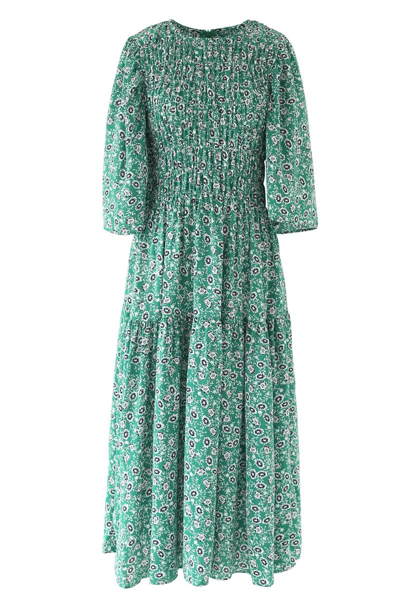 Richly Floret Dots Shirred Maxi Dress in Green - Retro, Indie and ...