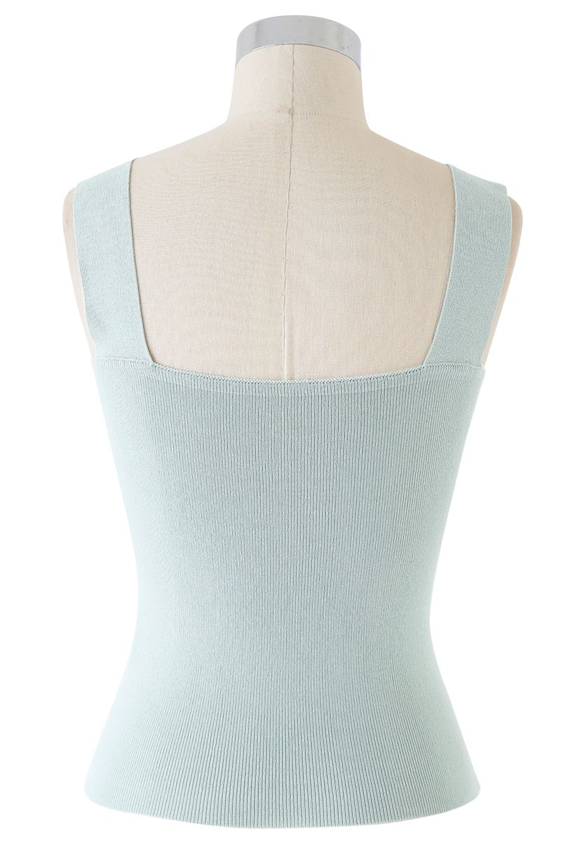 Twist Bust Ribbed Knit Cami Top in Pea Green