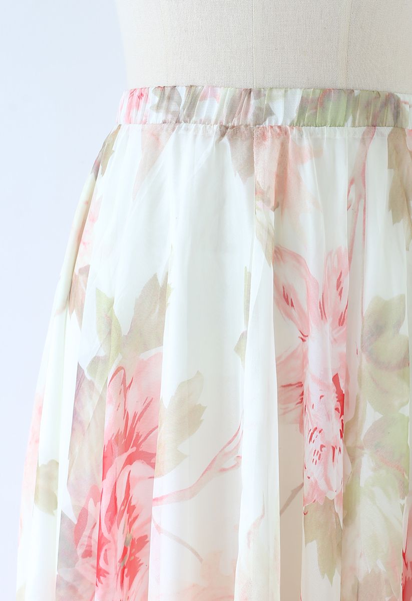 Brilliant Floral Watercolor Maxi Skirt
