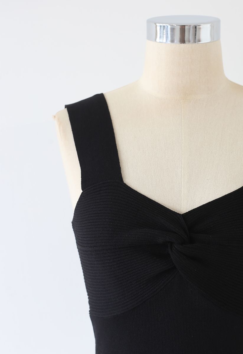 Twist Bust Ribbed Knit Cami Top in Black - Retro, Indie and Unique Fashion