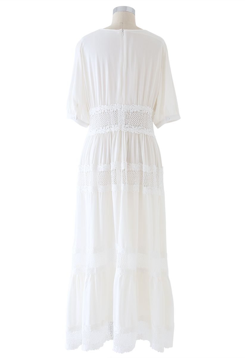 Lace Inserted White Maxi Dress