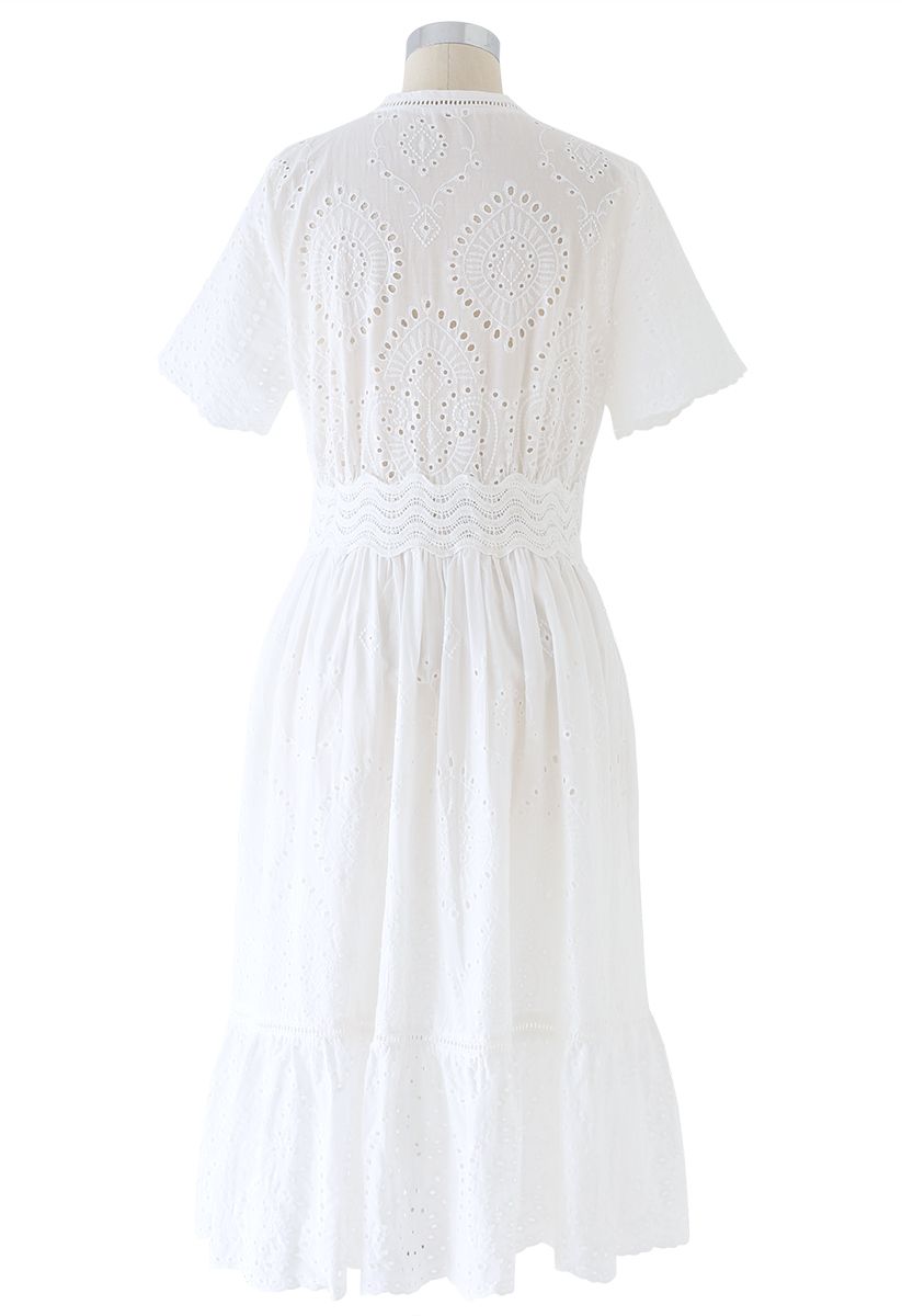 Diamond Embroidery Eyelet Frill Hem Dress in White - Retro, Indie and ...