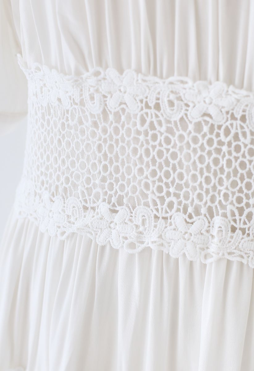 Lace Inserted White Maxi Dress