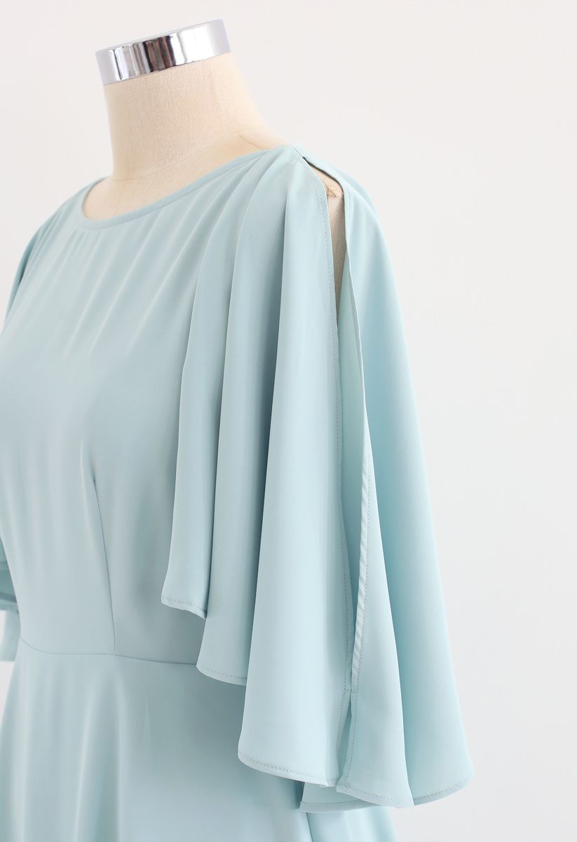 Asymmetric Cold-Shoulder Midi Dress in Mint